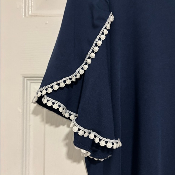 Navy Blue Women's Top with Trim Detail - Picture 2 of 2